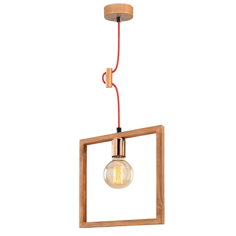 Luminaire suspendu carré unique à 1 lumière Hendrick, Brun/rouge