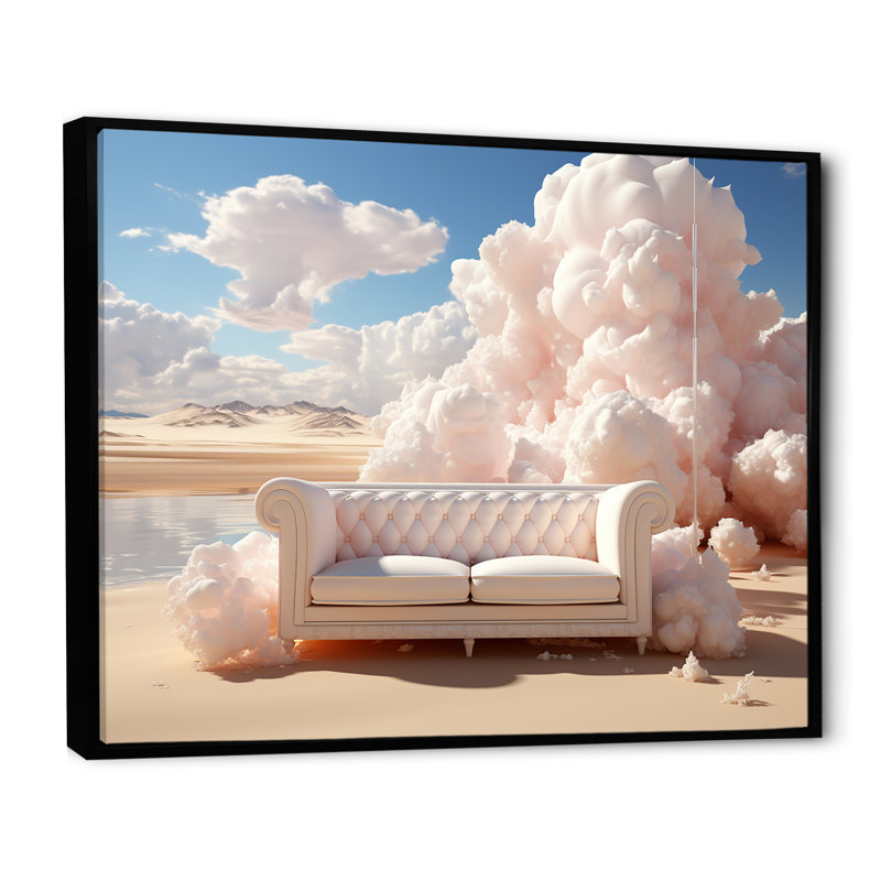 Marshmallow Mirage Fluffy Cloud sur toile, H 24 po x l 32 po x P 1 po, Cadre flottant noir