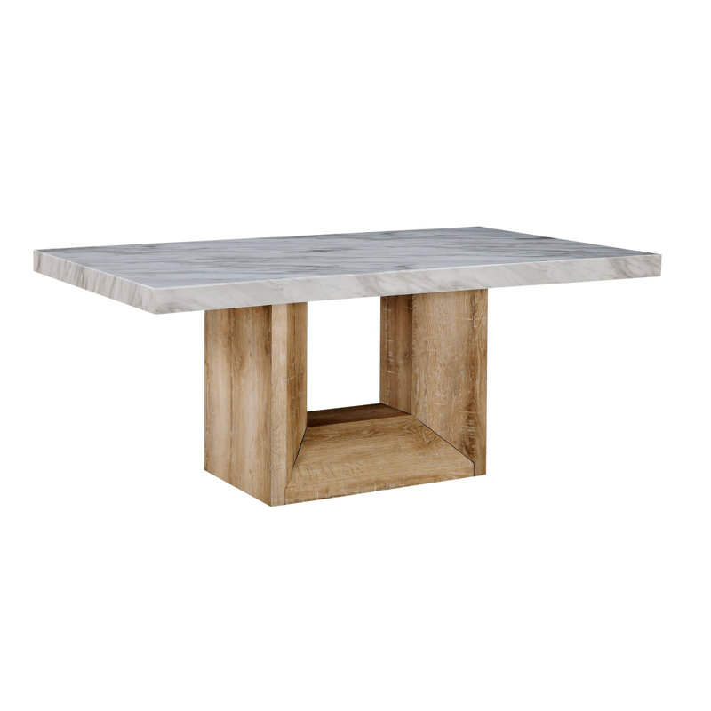 Rectangular Dining Table With Faux Marble Tabletop