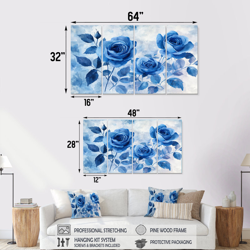Atlanta - roses, art mural - art mural moderne, 4, H 28 po x l 48 po