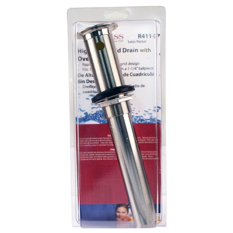 High-Flow Grid 1.25" Grid Bathroom Sink Drain without Overflow, Satin Nickel, 2-hole Overflow
