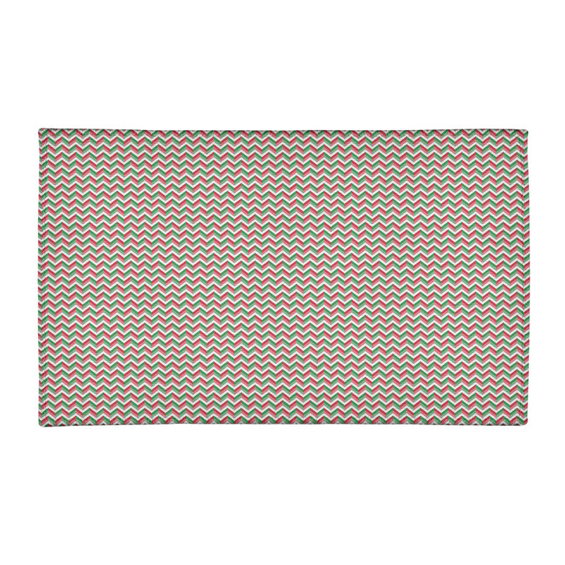 Tapis rouge/vert chevron fait main, Rectangle 3 pi x 5 pi