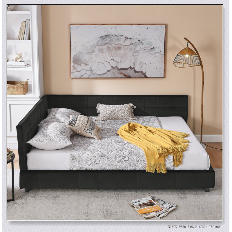 Structure de lit tapissier capitonné, structure de canapé-lit avec dossier et accoudoirs confortables, lit pour chambre à coucher, salon, velours