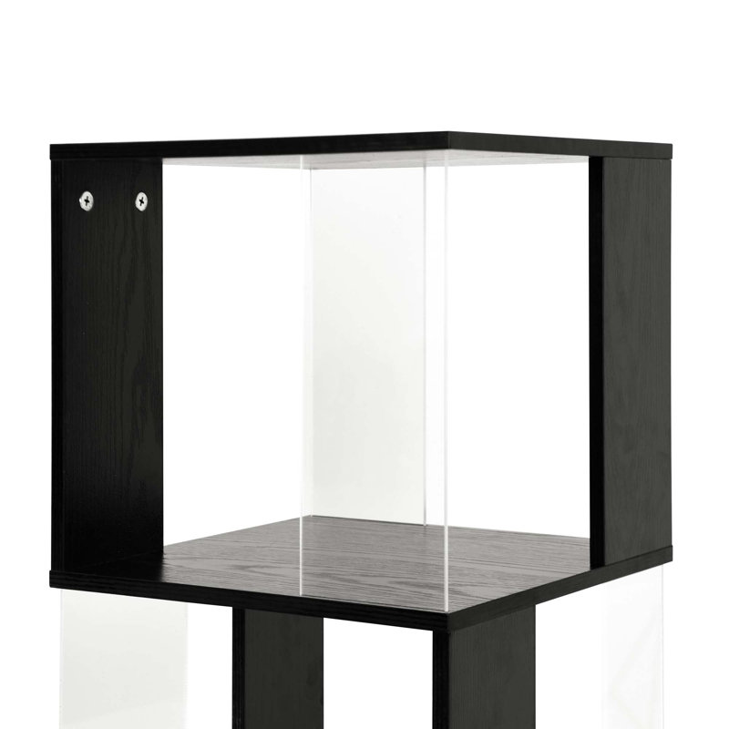Bibliothèque rotative multifonctionnelle, support de plancher avec plaque en acrylique, Noir