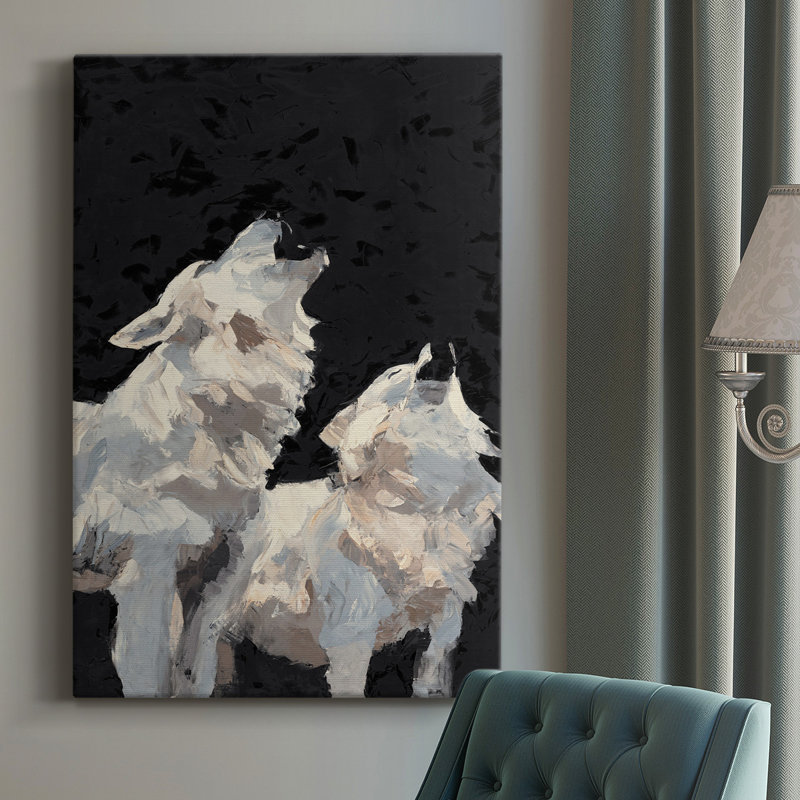Midnight Wolves, toile tendue avec châssis de qualité supérieure - prête à être accrochée, Noir, H 48 po x l 32 po x P 1 po