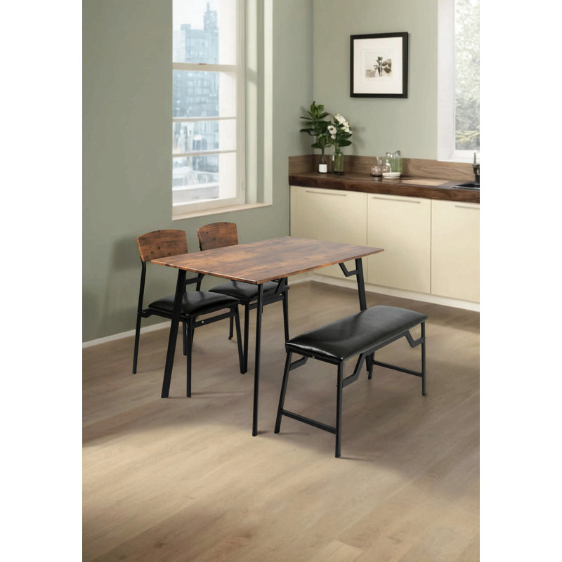 Modem Dining Table Set, Brown, 4 Pieces: Table, 2 Chairs, 1 Bench