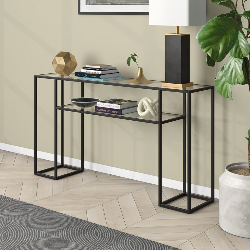 Kiyel 55'' Glass Top Console Table, Black