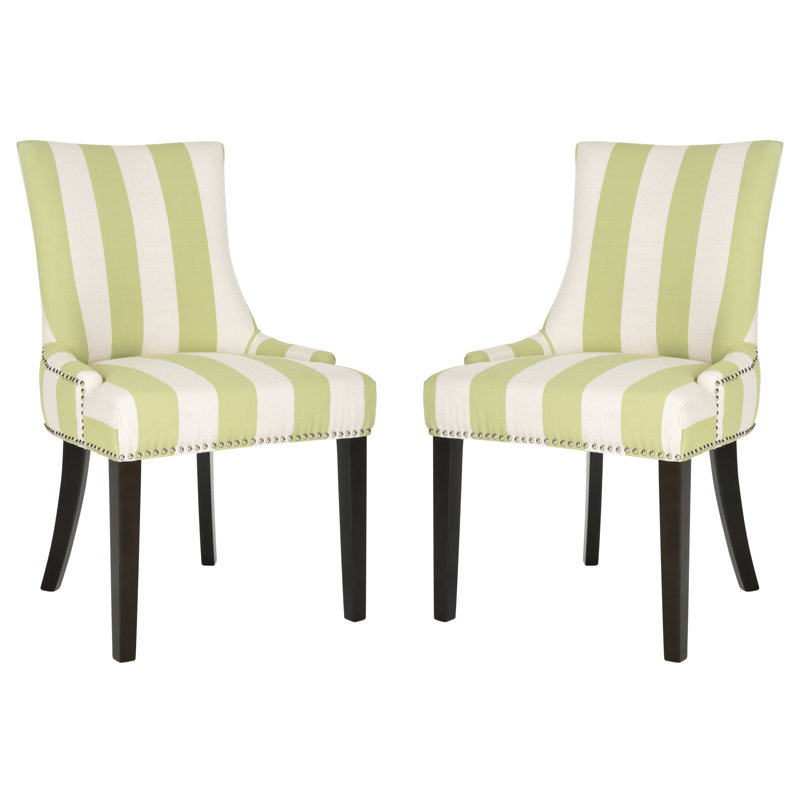 Capetown 19.5'' H Upholstered Side Chair, Green / White Stripe, 2
