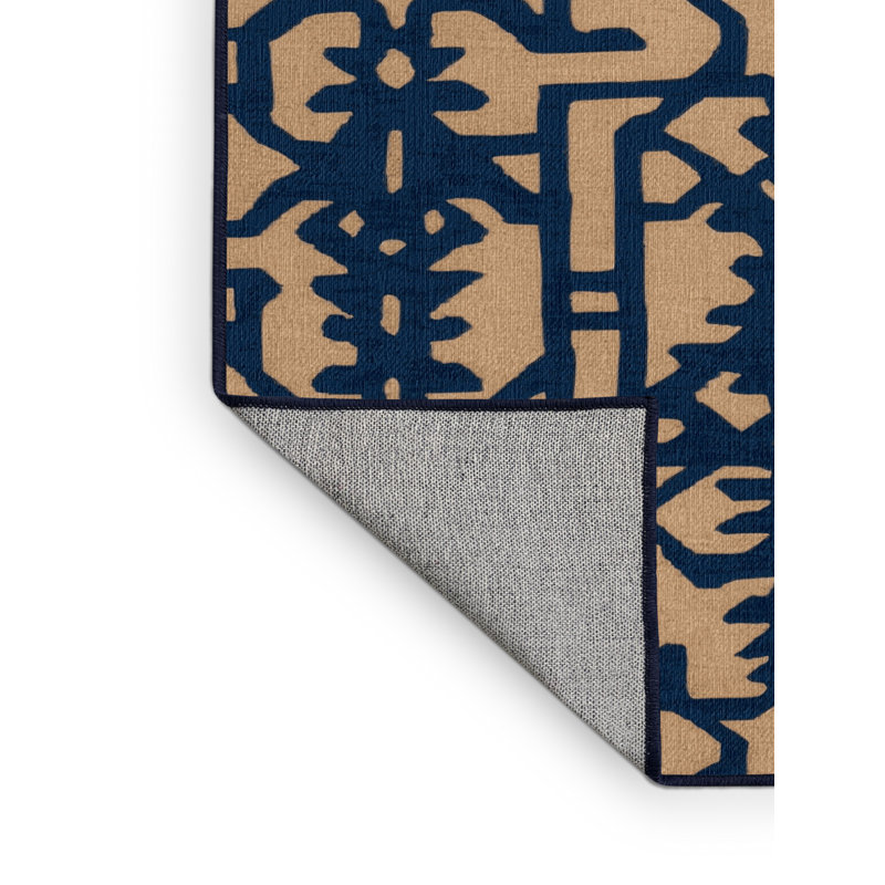 Tapis bleu en treillis lavable à la machine, Carré 5 pi