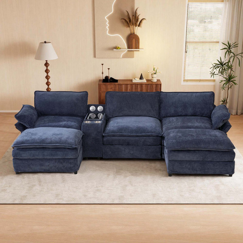 Modular Sectional Sofa, Multifunctional Living Room Furniture, Blue Fabric