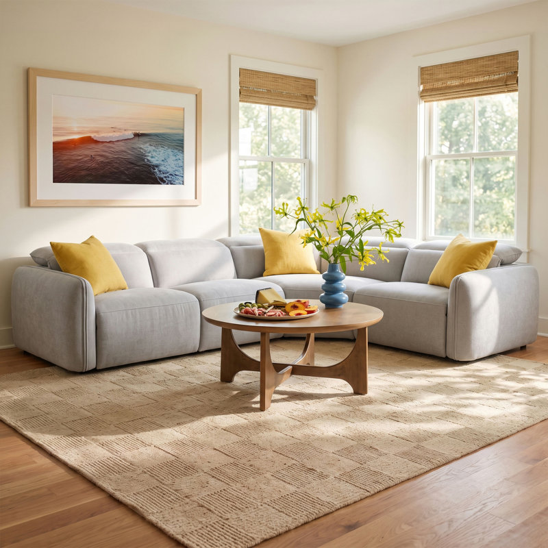  Bayne Upholstered Recliner Sectional, Elite Dove Performance