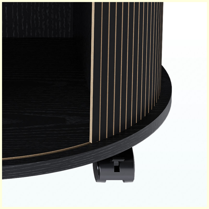 Ensemble de 2 tables de bout cylindriques noires modernes Mid-Century avec station de charge intégrée, porte coulissante et rangement à 2 niveaux