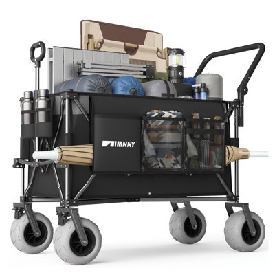 Chariot pliable multifonctionnel avec chariot rotatif et poussoir avec poignée rotative et pneus de plage de 9 po x 4 po pour le camping et la plage - 400 L robuste, charge de 600 lb, grande capacité de transport, d'épicerie et d'utilisation à l'extérieur