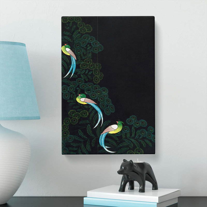 Kimono Design With Three Colourful Birds - Wrapped Canvas Print, 91cm H x 60cm W x 3cm D