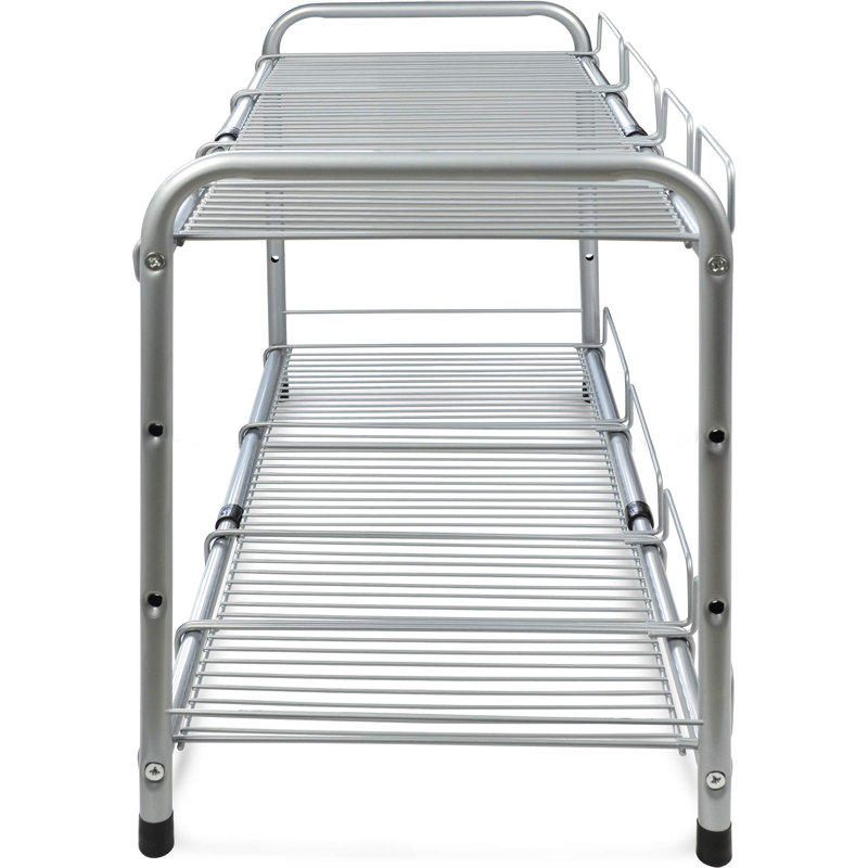 Adjustable Silver 2-Tier Expandable Under Sink Shelf Organizer