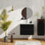 Meuble-lavabo moderne en bois noir doux avec lavabo intégré, conception flottante peu encombrante