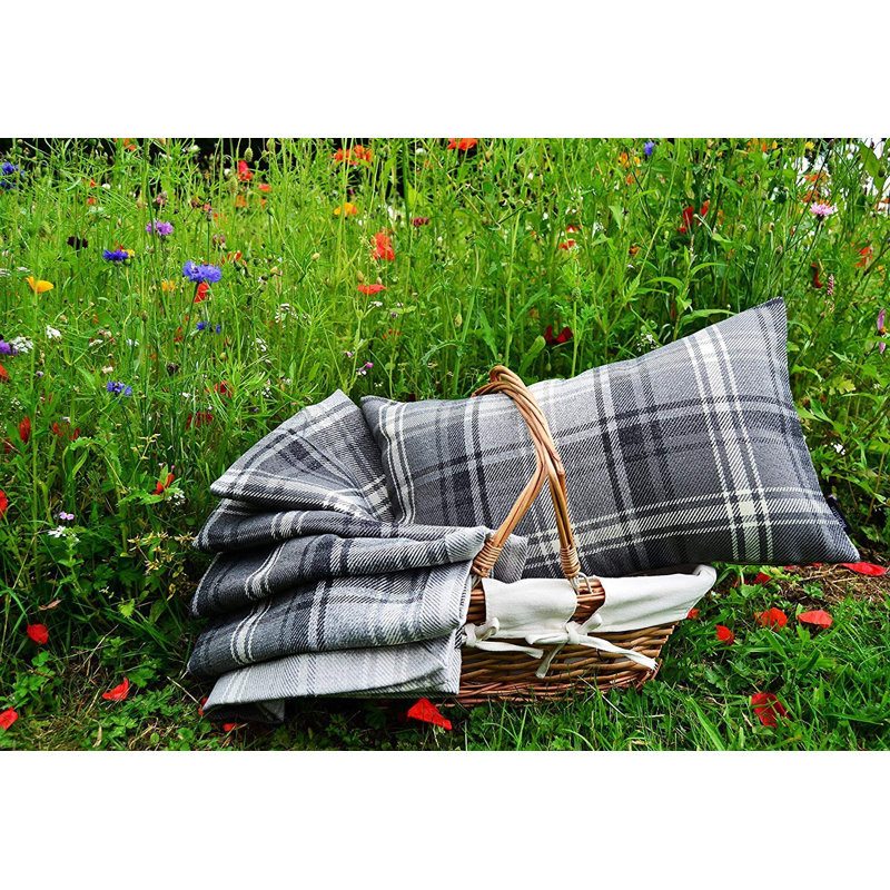 Griffith Plaid Rectangular Throw Pillow Cover, Charcoal Grey, 30 x 50cm