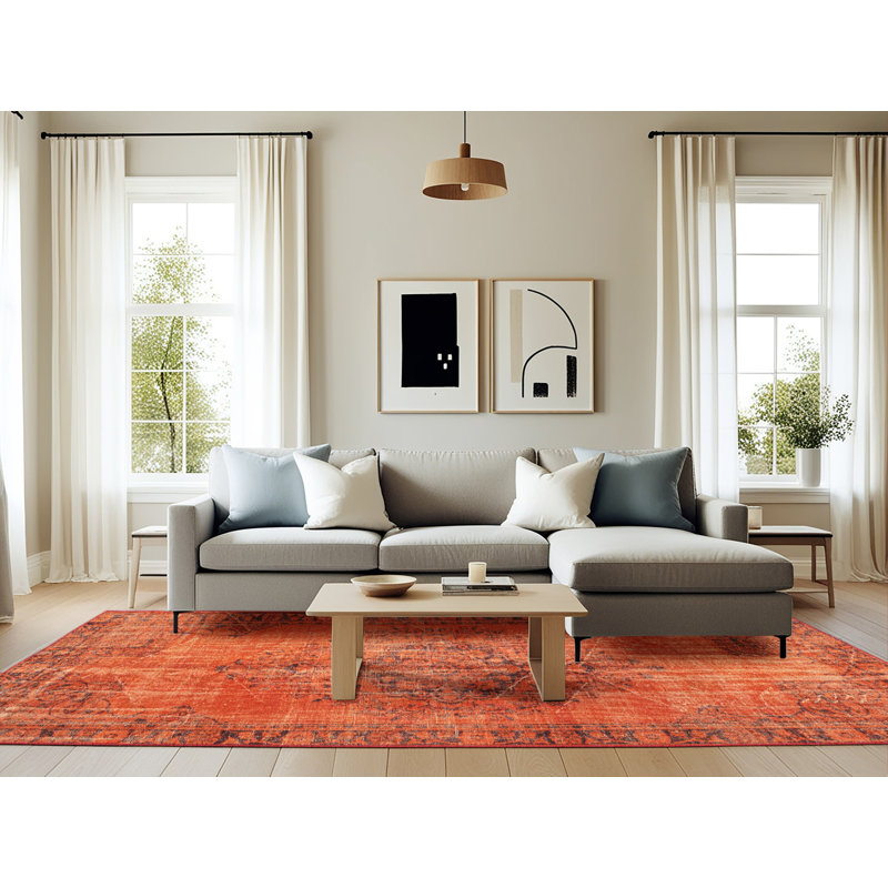 Tapis contemporain orange, Rectangle 6 pi x 9 pi