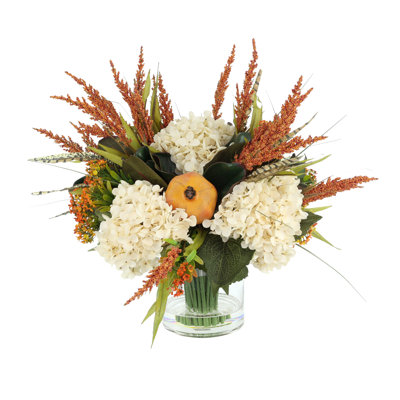 Fall Arrangement with Hydrangeas and Thistle
