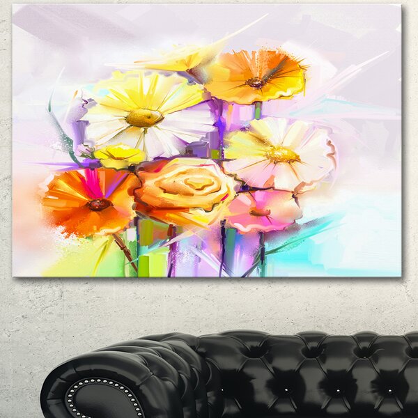 DesignArt Yellow Pink Gerbera And Rose Bouquet On Canvas Print | Wayfair