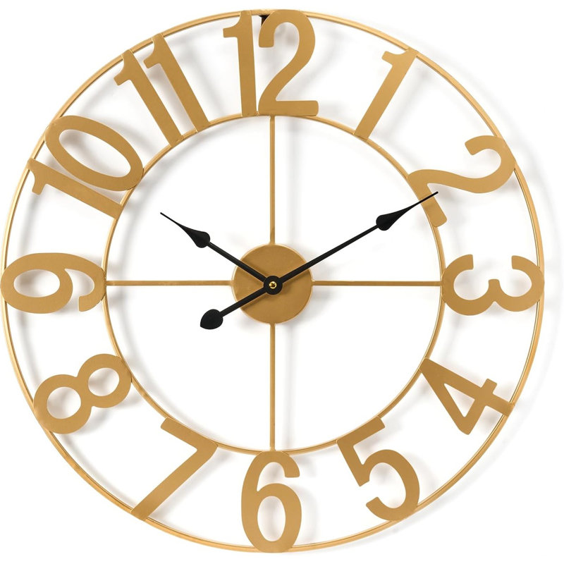  Large 16" Numeral Analog Decorative Wall Clock, Extra Large, Gold