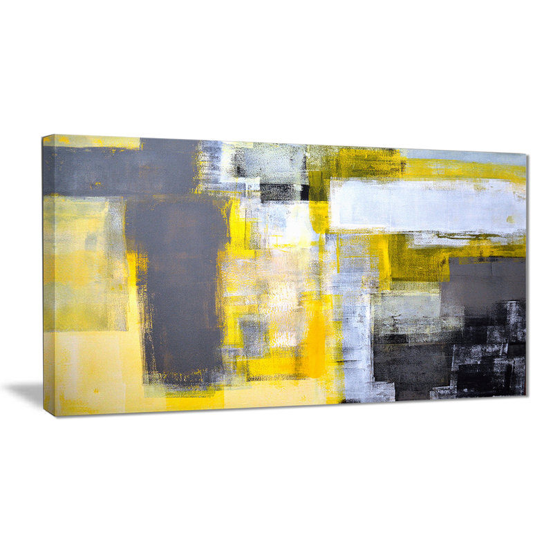 Large Gray and Yellow Abstract Canvas Art Print