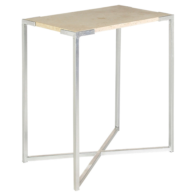 Amelia Cross Legs End Table, Lite Travertine