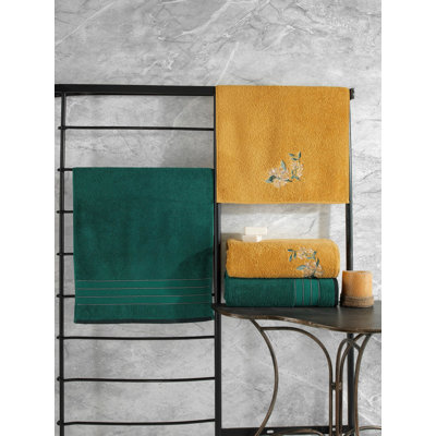 Premium 4-Piece Cotton Towel Set, Green & Yellow | 2 Bath Towels (35.4 x 59.1 inches), 2 Hand Towels (19.7 x 35.4 inches) | 100% Cotton, 400 GSM Bath Towel, 445 GSM Hand Towel | Machine Washable, Soft & Absorbent