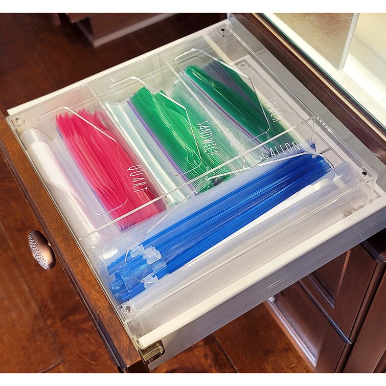 Rebrilliant OnDisplay Luxe Acrylic Kitchen Drawer Zip Food Storage Bag Organizer - Food Baggie Holder for Snack/sandwich/quart/gallon Sizes - Compatible with Zipl