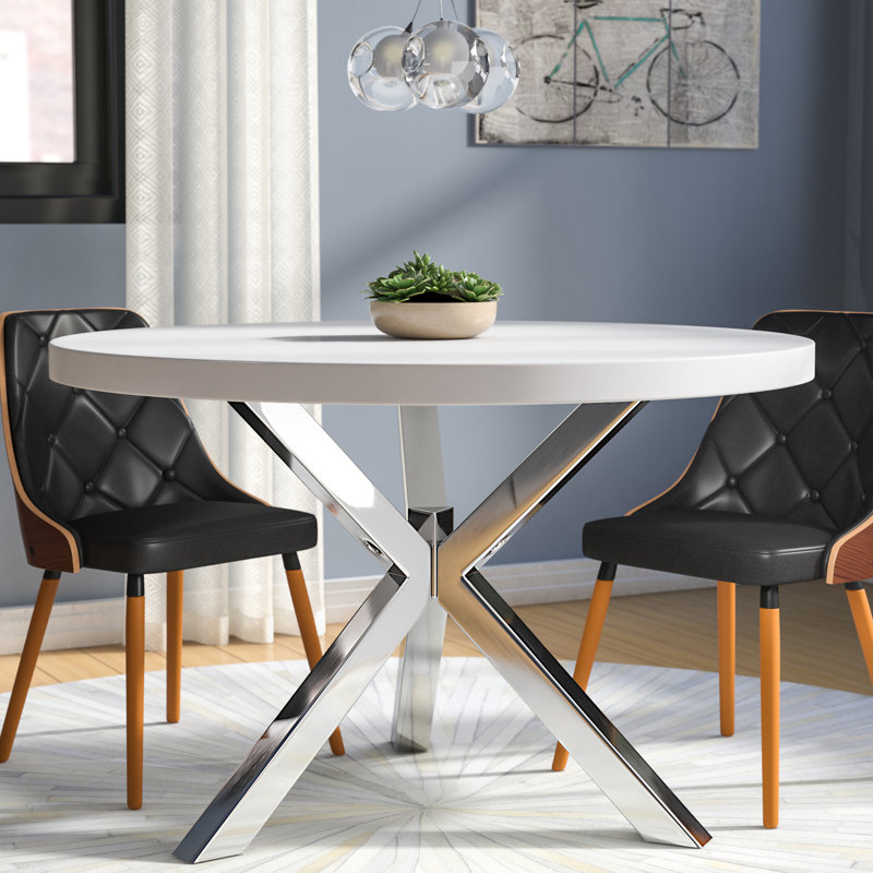 Table de salle à manger ronde en bois et métal Pangea Home Remi, Argent argent, Marine