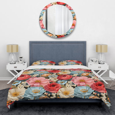 Plowden Retro Blooms Pastel Colors - Floral Duvet Cover Set - Microfiber Polyester