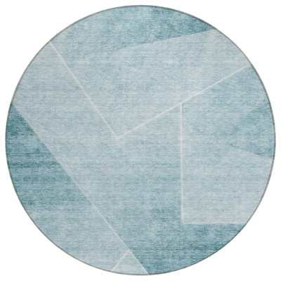 Tapis extérieur rond lavable abstrait bleu sarcelle et turquoise 8 pi