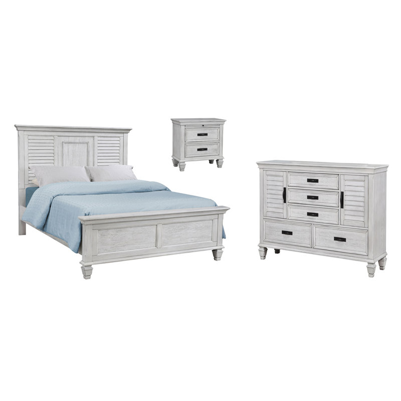 Ensemble de chambre à coucher 3 pièces avec commode Giglia, Blanc antique, Très grand