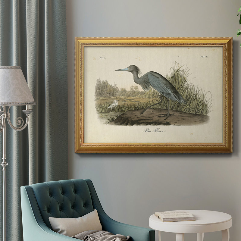 Audubons Blue Heron - peinture sur toile encadrée, H 16 po x l 20 po