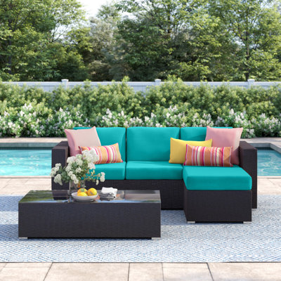Convene 3 Piece Rattan Sectional Seating Group with Cushions