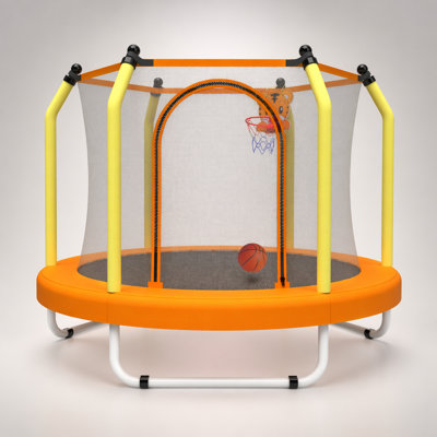 55-inch Indoor & Outdoor Kids Trampoline with Basketball Hoop, Safe and Fun Bouncing Experience for Toddlers