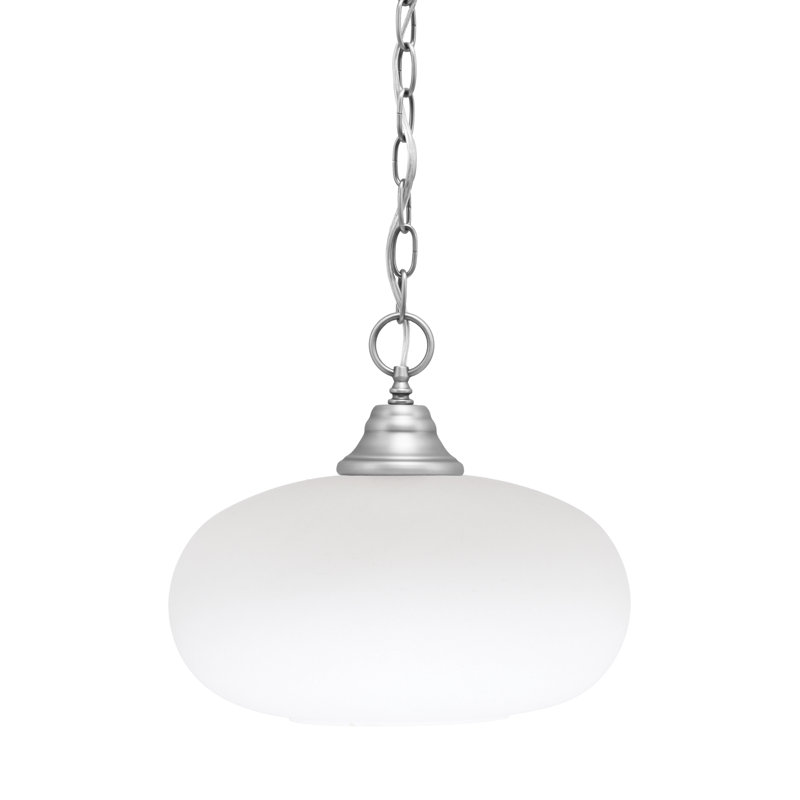 Luminaire suspendu à chaîne avec verre 13 po Aeronwen, Blanc, Chrome
