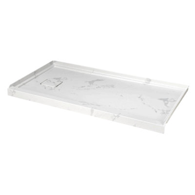 Base de douche 60 po x 32 po avec drain à gauche, résine et fibre de verre, blanc Jazz avec veine