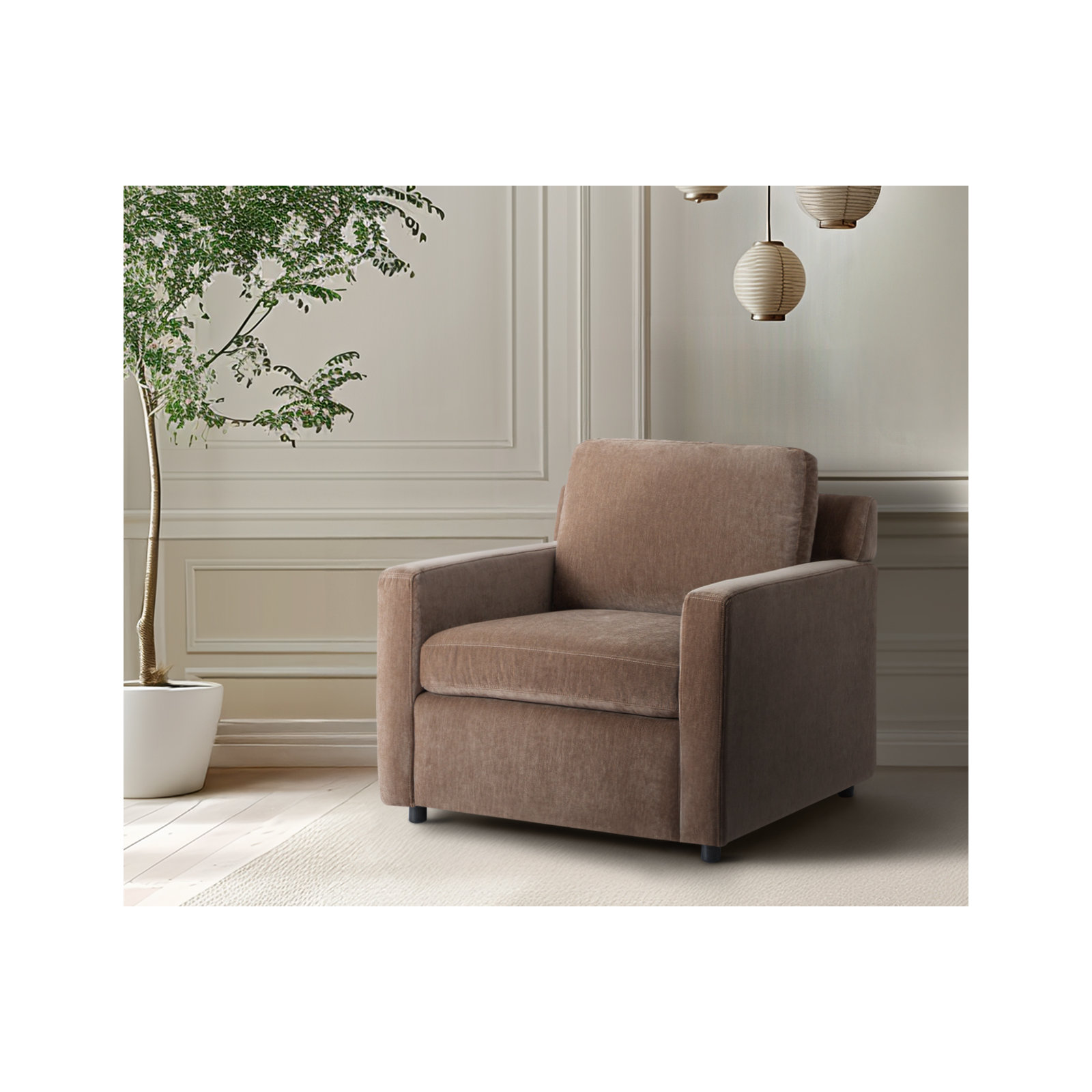 Dannie 34" Upholstered Accent Chair, Chocolate Performance Chenille