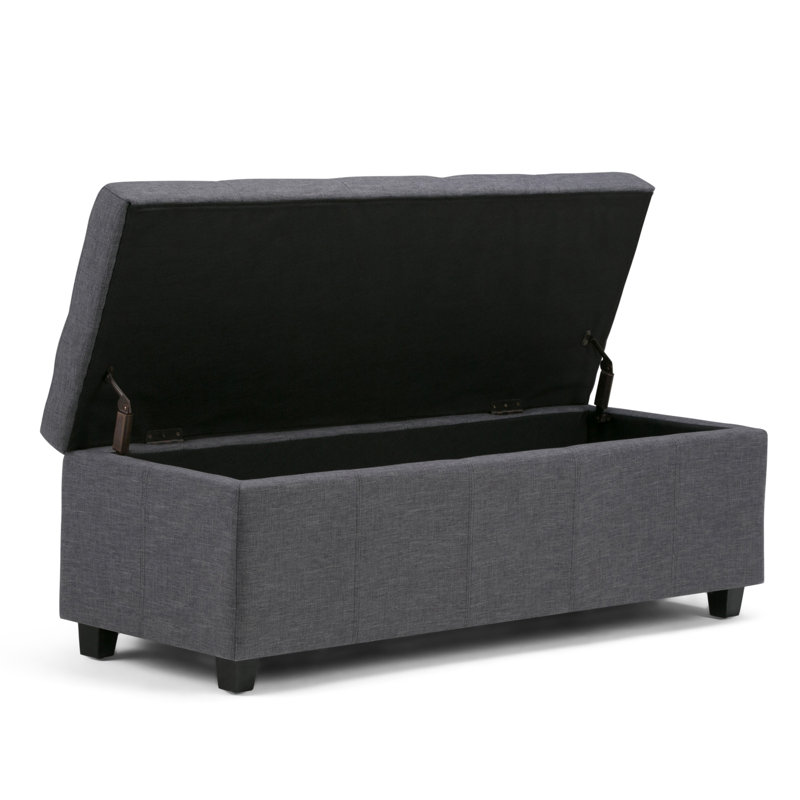 Banc repose-pieds rectangulaire avec rangement capitonné et rangement caché en cuir végétalien contemporain l 48 po Castleford
