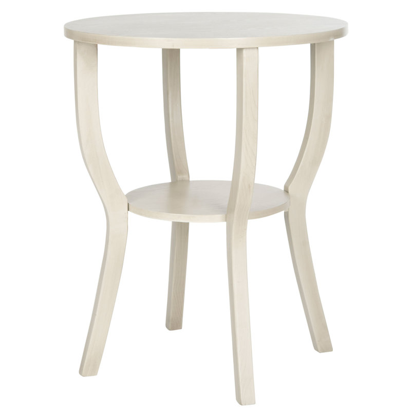 Rhodes Elm Accent Table - 22" Round Pedestal Side Table with Bottom Shelf, Country Style, White Washed