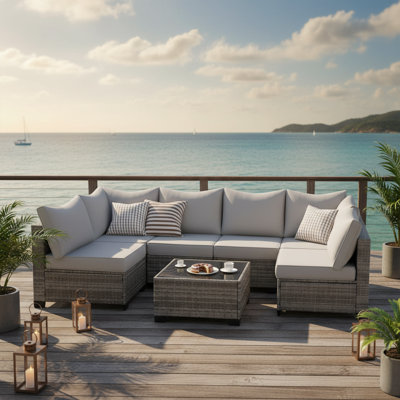 7 Piece Outdoor Wicker Patio Furniture Set Rattan Sectional Sofa Couch
