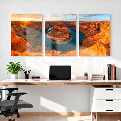 «Horseshoe Bend Sunset Landscape», ensemble de 3 reproductions d'art sur toile tendues