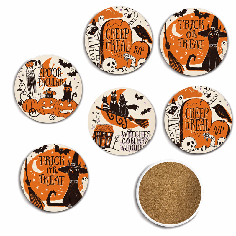 Ensemble de sous-verres en céramique 4 po Spooktacular - ensemble de 6 pièces