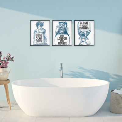 Vintage Hygiene Reminders 3pc Framed Giclee Set, design by Susan Ball
