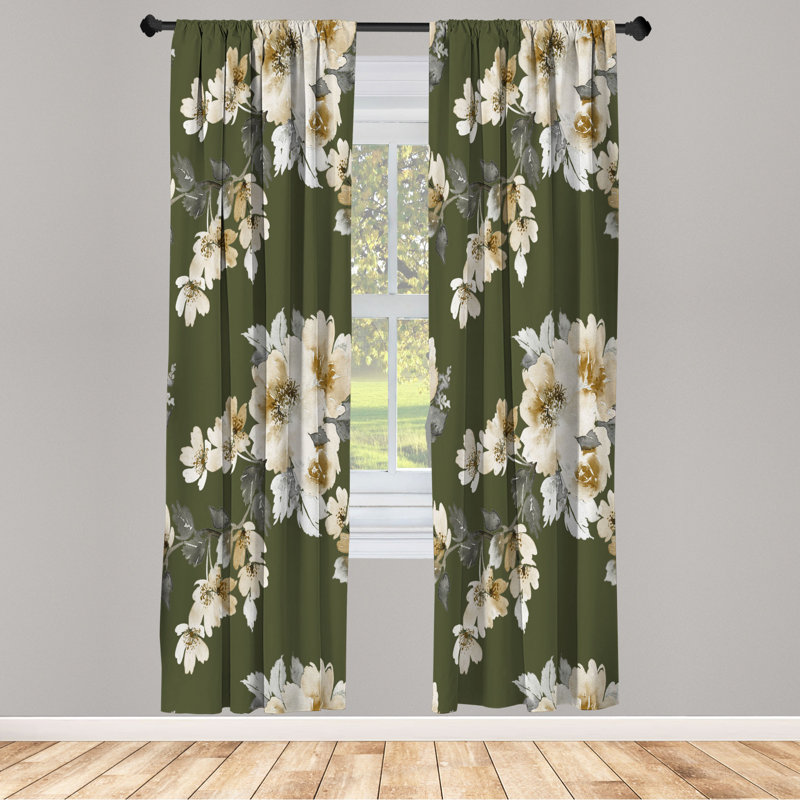 Microfiber Floral Semi-Sheer Rod Pocket Curtain Panels, 28" W x 84" L, Light Brown
