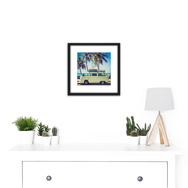 Camper Van Tropical Scene Palm Trees 1 Piece Single Picture Frame Wall Art