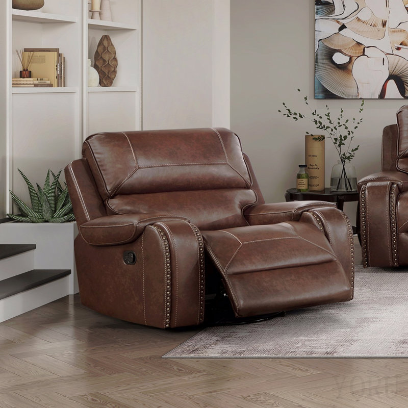 Fauteuil oscillant pivotant inclinable en similicuir brun avec garniture cloutée traditionnelle 1pc
