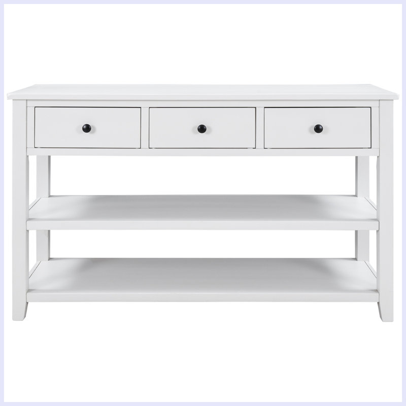 Console rétro avec deux tablettes ouvertes, Blanc antique, Blanc antique