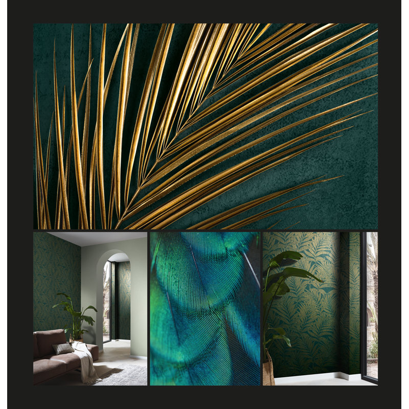 Zetzaf 10.05m x 53cm Glitter Wallpaper Roll, Green/Gold